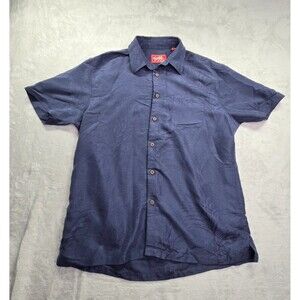 Woody's Retro Shirt Men's XL Navy Blue Modal Short Sleeve Button Up Palm Tropic